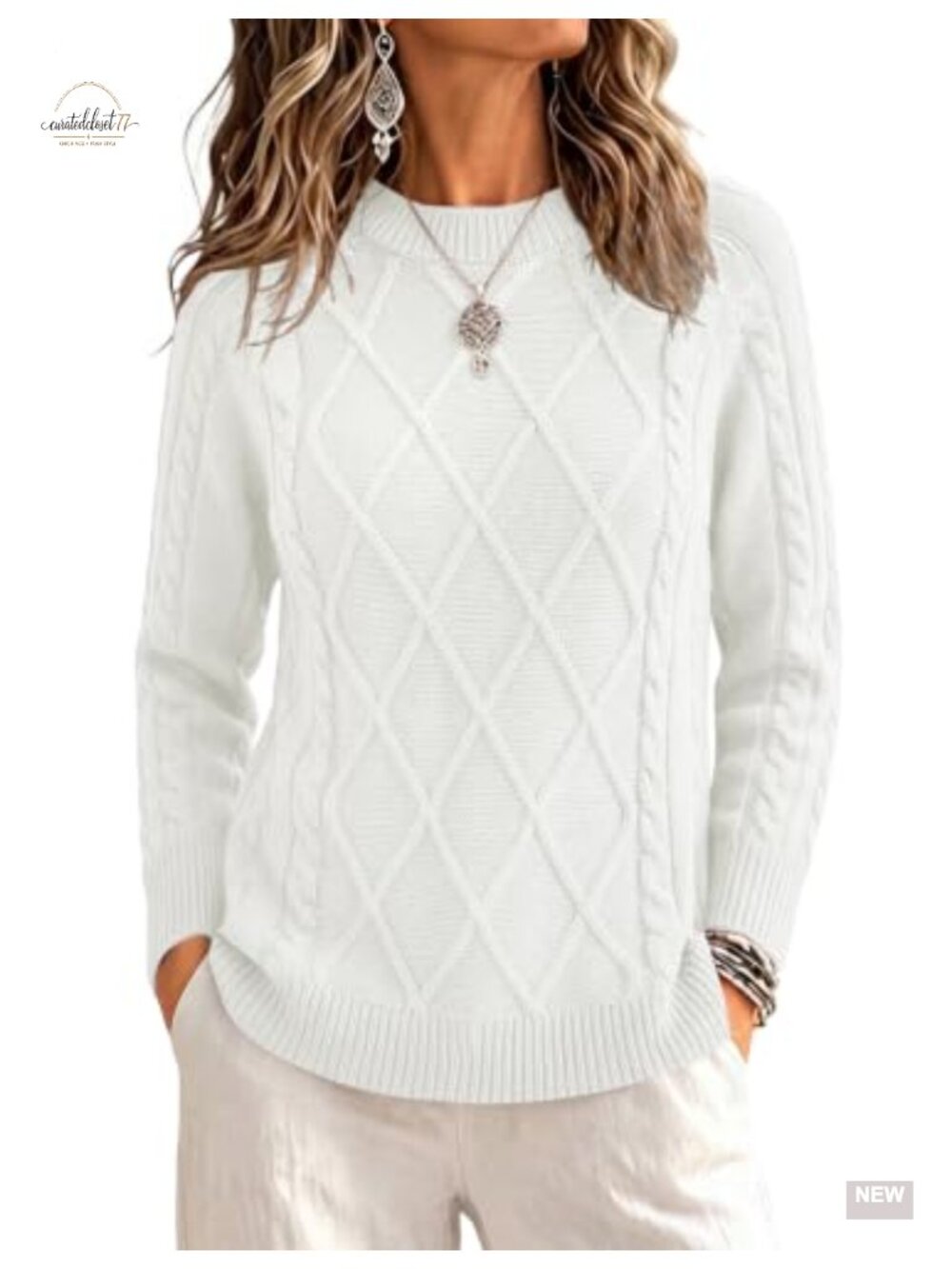 Zeagoo Women's Long Sleeve Cable Knit Crew Neck Pullover Sweater Fall Top